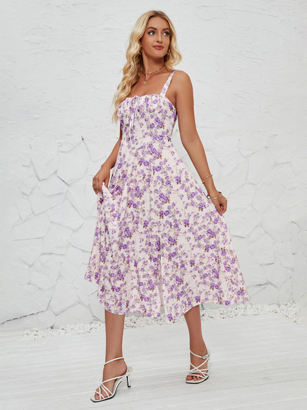 Cami Dresses- Summer Garden Parties Floral A-Line Midi Dress- - IndioGear Fashion and Gear