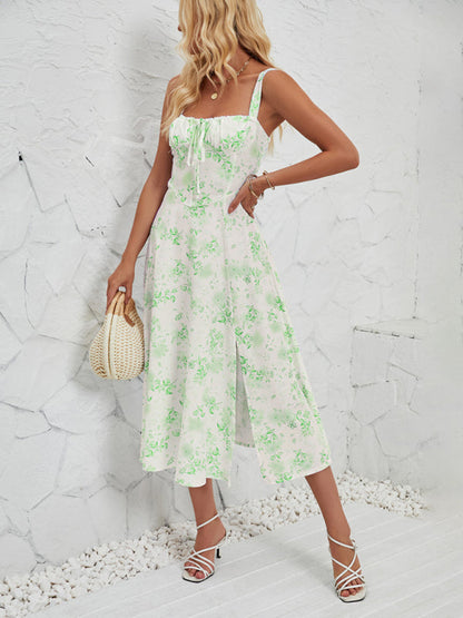 Cami Dresses- Summer Garden Parties Floral A-Line Midi Dress- Pale green- IndioGear Fashion and Gear