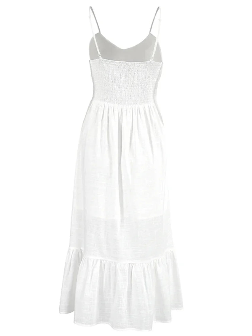 Cami Dresses- Women Mid-length Tiered Dress Ruffled Hem in Cotton- - IndioGear.com