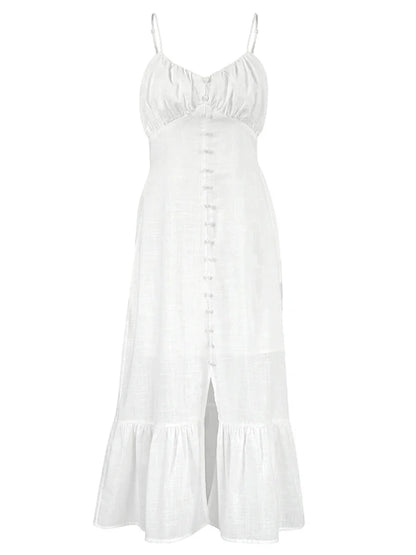 Cami Dresses- Women Mid-length Tiered Dress Ruffled Hem in Cotton- - IndioGear.com