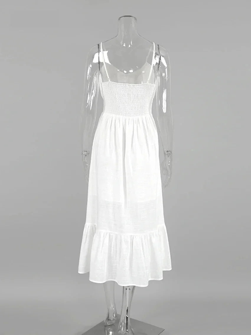 Cami Dresses- Women Mid-length Tiered Dress Ruffled Hem in Cotton- - IndioGear.com