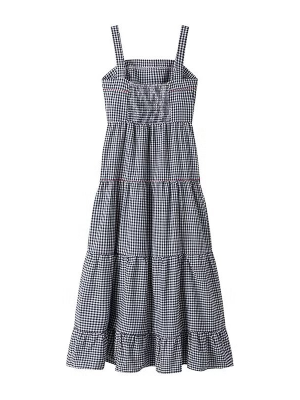 Cami Dresses- Women's Gingham Maxi Dress with Lobster Embroidery- - IndioGear.com