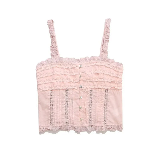 Cami Tops- Pastel Minimalist Ruffled Cami Top- - IndioGear