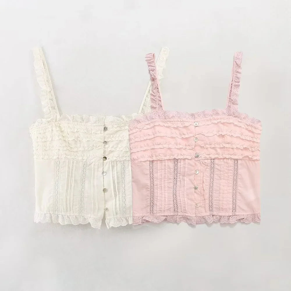 Cami Tops- Pastel Minimalist Ruffled Cami Top- - IndioGear