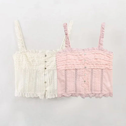 Cami Tops- Pastel Minimalist Ruffled Cami Top- - IndioGear