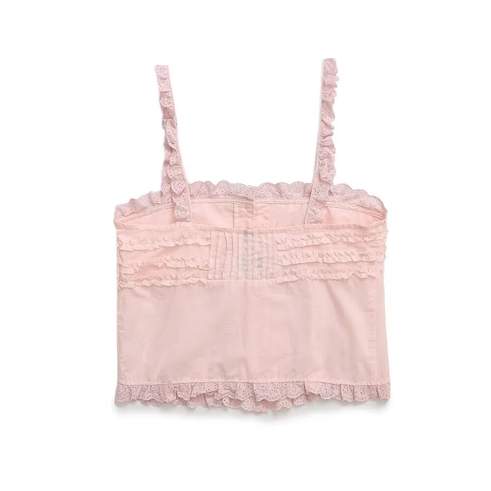 Cami Tops- Pastel Minimalist Ruffled Cami Top- - IndioGear