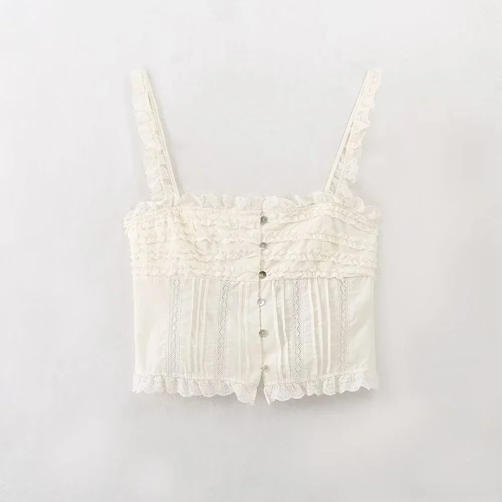 Cami Tops- Pastel Minimalist Ruffled Cami Top- - IndioGear