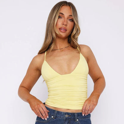 Cami Tops- Minimalist Ruched Crop Top- - IndioGear