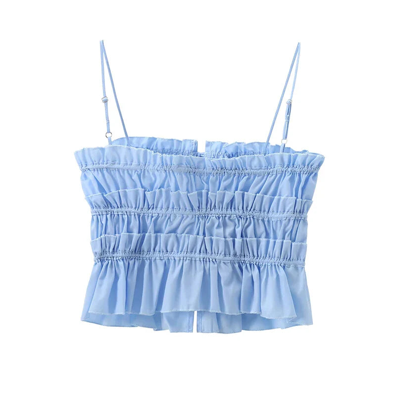 Cami Tops- Minimalist Blue Cami with Delicate Ruching- - IndioGear