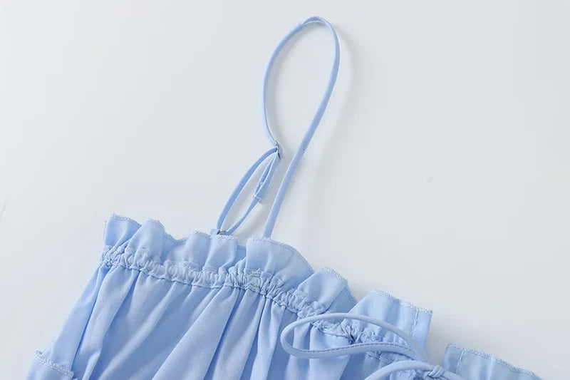 Cami Tops- Minimalist Blue Cami with Delicate Ruching- - IndioGear