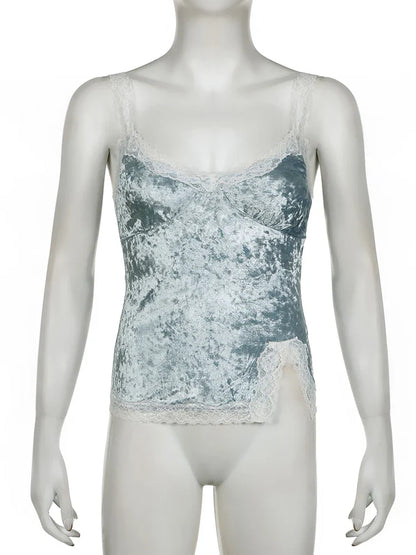 Cami Tops- Velvet Cami with Lace Straps - Women's Velour Top- - IndioGear.com