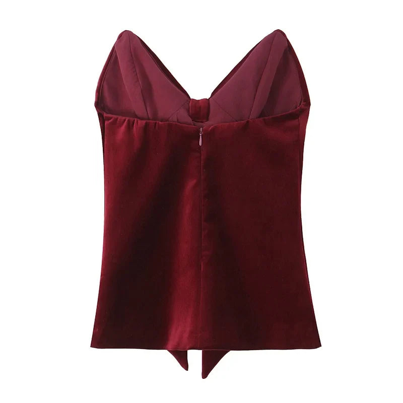 Cami Tops- Minimalist Burgundy Velvet Top- - IndioGear