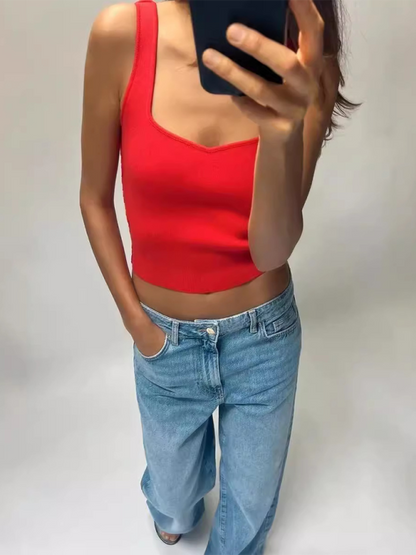 Cami Tops- Women Knitting Crop Tank Top- Red- IndioGear.com