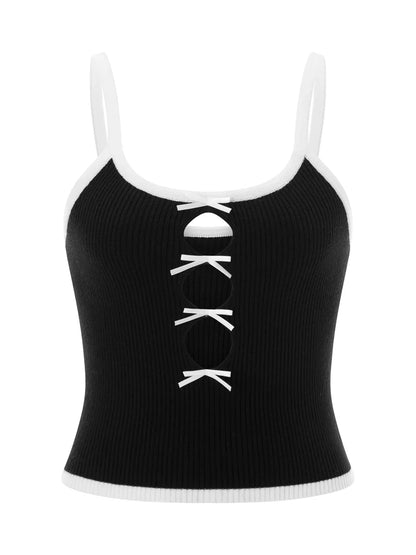 Cami Tops- Women Lace-Up Crop Top in Contrast Knitting- - IndioGear.com