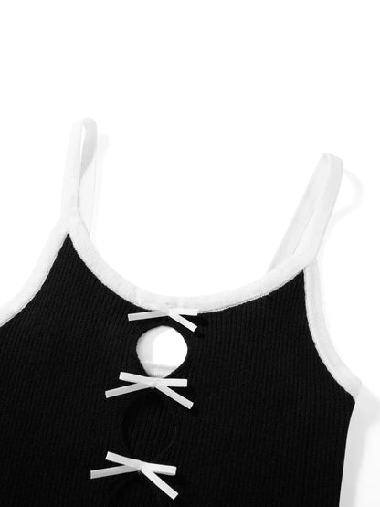 Cami Tops- Women Lace-Up Crop Top in Contrast Knitting- - IndioGear.com