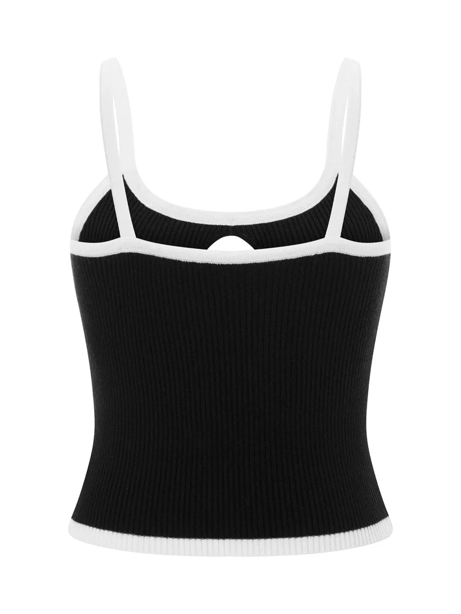 Cami Tops- Women Lace-Up Crop Top in Contrast Knitting- - IndioGear.com