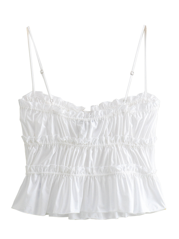 Camis- Adjustable Women's Solid Ruched Cami Top- White- IndioGear.com