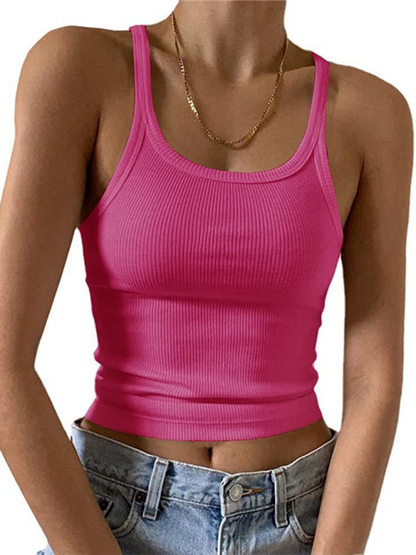 Camis- Essential Women's Ribbed Cami Crop Tank Top- Rose- IndioGear Fashion and Gear