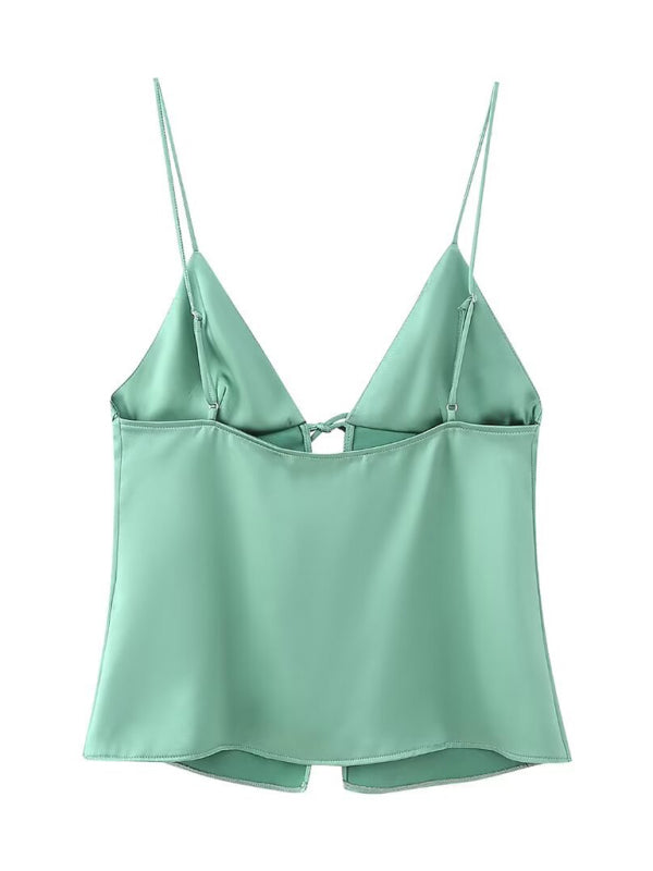 Camis- Satin Women's Silky Tie-Up Bow Cami Top for Summer- - IndioGear Fashion and Gear