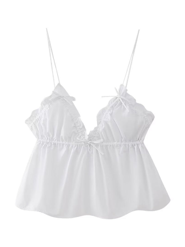 Camis- Summer Women's Peplum Cami Top with Triangle Frill Bust"- White- IndioGear Fashion and Gear