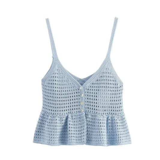 Camis Tops- Crochet Peplum Cami Top for Women- Blue- IndioGear.com