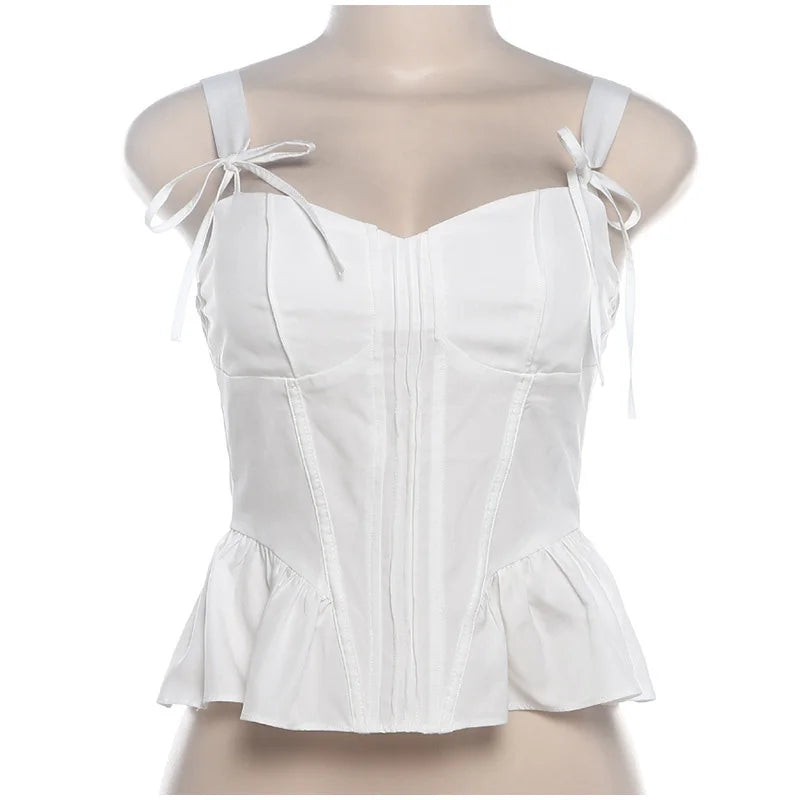 Camis Tops- Elegant White Peplum Corset Top- - IndioGear.com