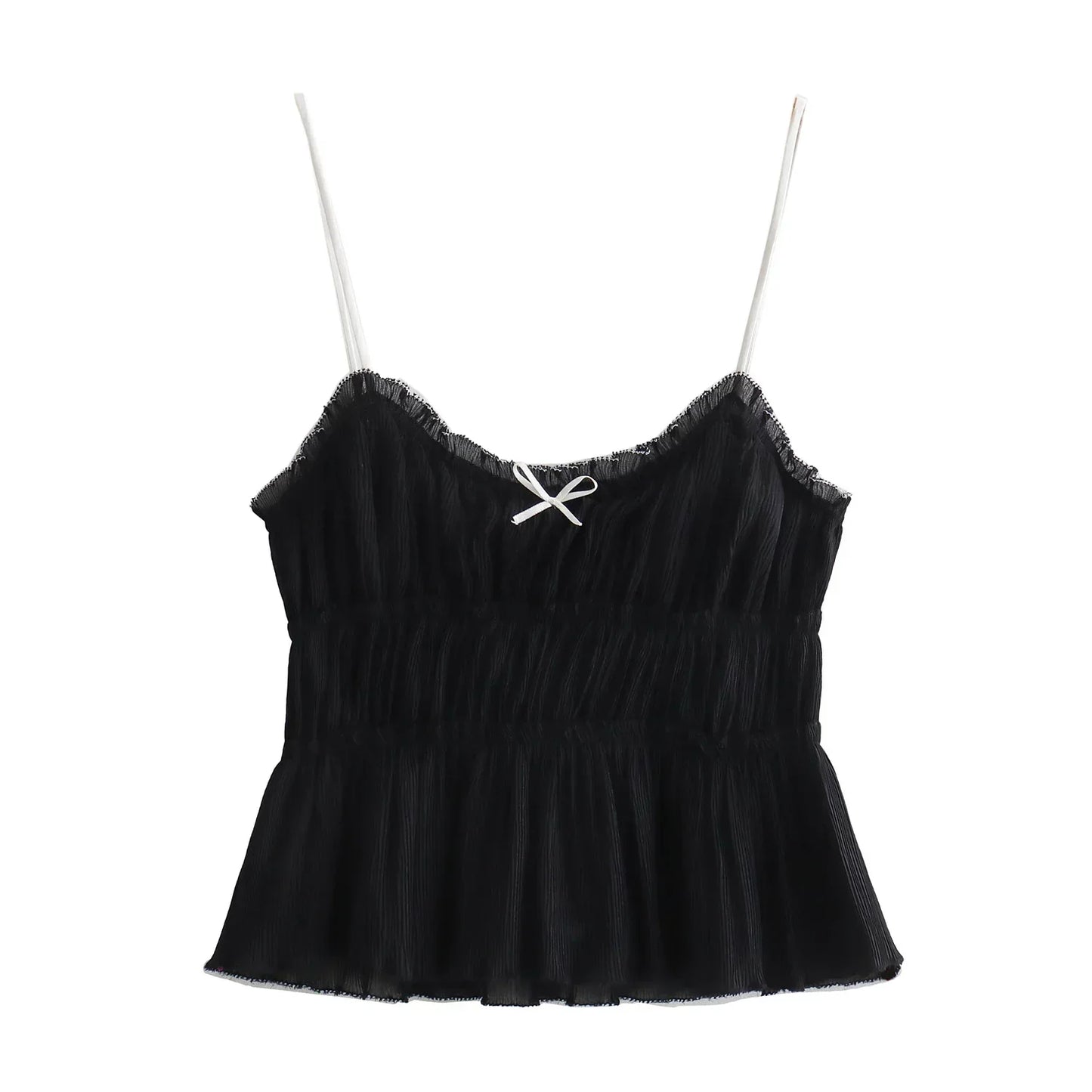 Camis Tops- Ruffled Peplum Cami Top- Black- IndioGear.com