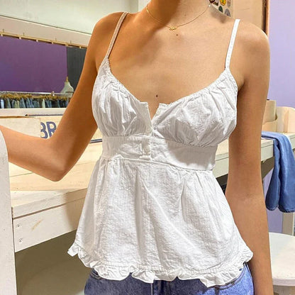 Einfarbiges Cami-Top mit Schößchen im Sommerstil für Damen