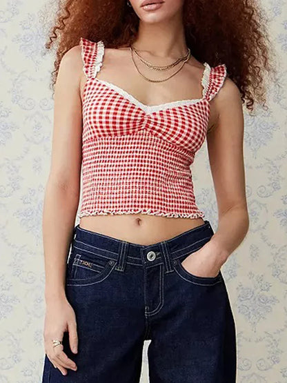 Camis Tops- Women's Gingham Smocked Cami Top- - IndioGear.com