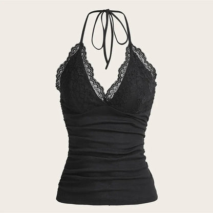 Camis Tops- Women's Halter Cami with Lace Trimmed Bust for Festivals- - IndioGear.com