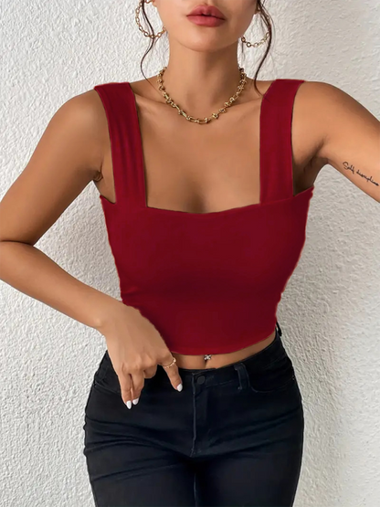 Camisles- Slim Fit Square Neck Cami - Women's Essential Crop Top- Wine Red- IndioGear.com