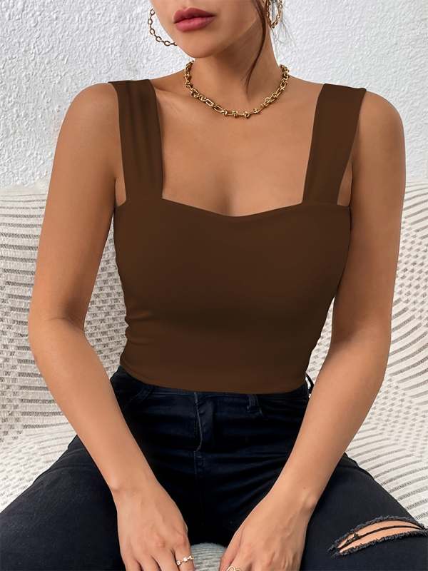 Camisles- Slim Fit Square Neck Cami - Women's Essential Crop Top- Coffee- IndioGear.com