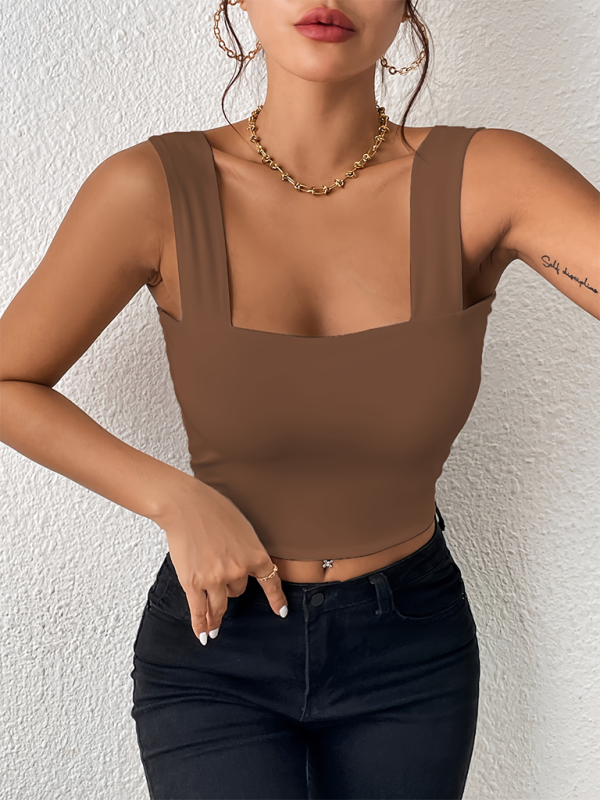 Camisles- Slim Fit Square Neck Cami - Women's Essential Crop Top- Brown- IndioGear.com