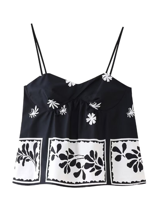 Camisoles- Black & White Cami Floral Top for Women- Black- IndioGear.com