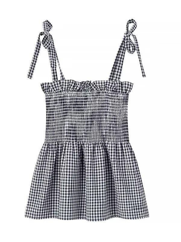 Camisoles- Women's Gingham Plaid Tie-Shoulder Peplum Camisole- - IndioGear.com