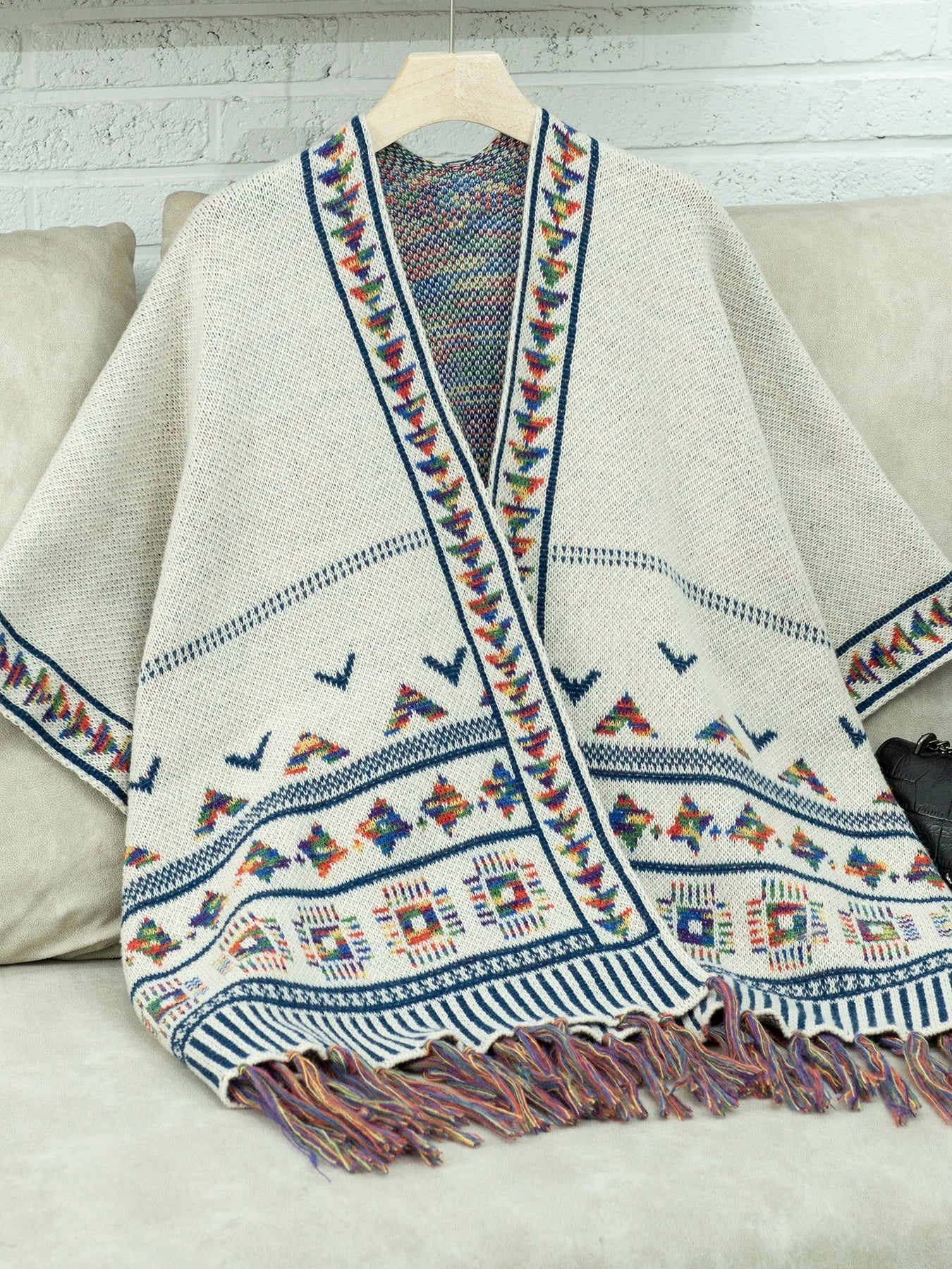 Capes- Tribal-Inspired Cozy Cape for Chilly Evenings- Beige- IndioGear.com