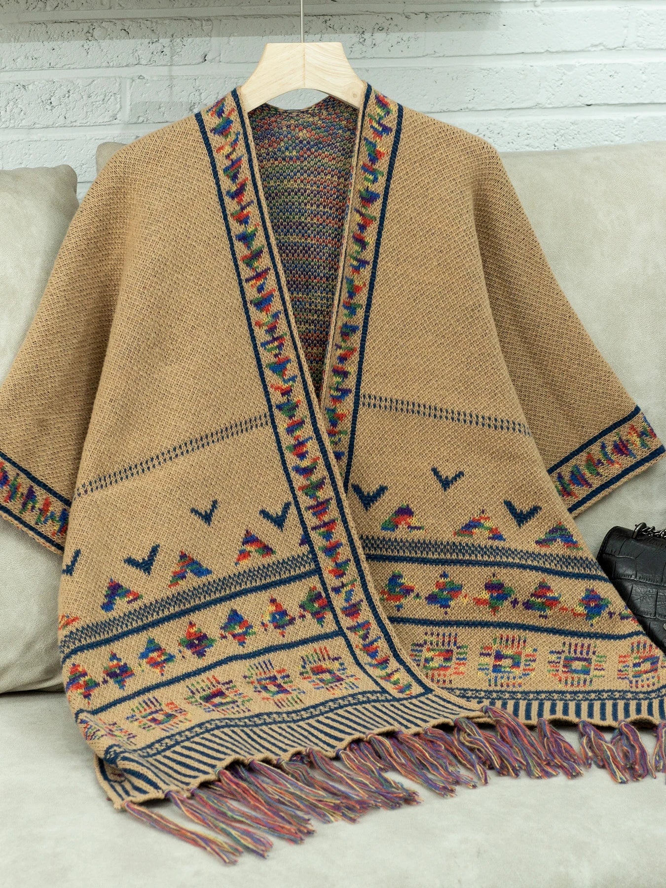 Capes- Tribal-Inspired Cozy Cape for Chilly Evenings- Khaki- IndioGear.com