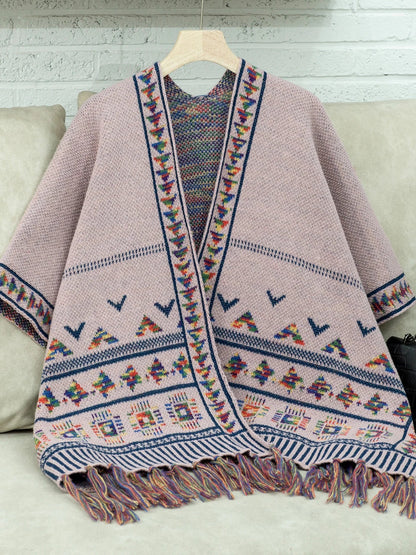 Capes- Tribal-Inspired Cozy Cape for Chilly Evenings- Pink- IndioGear.com