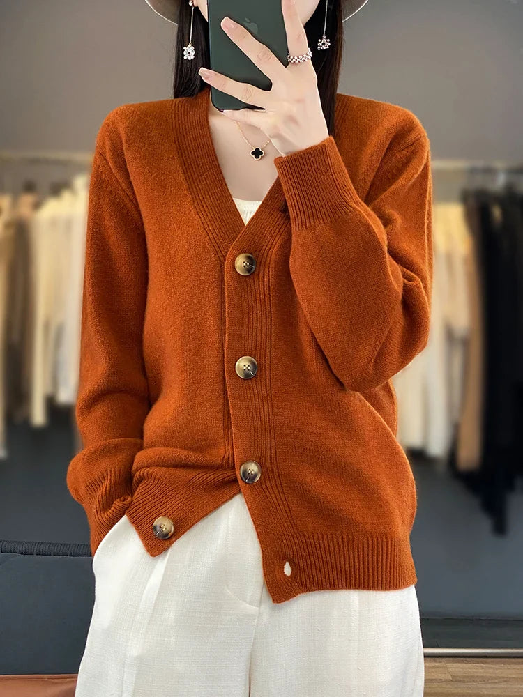 Cardigans- Autumn Wool Cardigan Grandpa Sweater for Chilly Evenings- - IndioGear Women Clothing