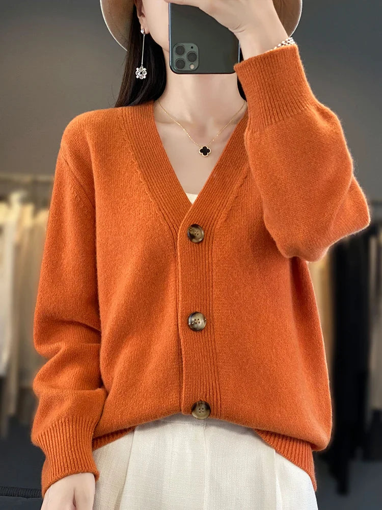 Cardigans- Autumn Wool Cardigan Grandpa Sweater for Chilly Evenings- - IndioGear Women Clothing