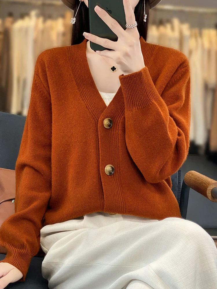 Cardigans- Autumn Wool Cardigan Grandpa Sweater for Chilly Evenings- - IndioGear Women Clothing