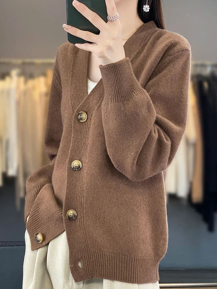 Cardigans- Autumn Wool Cardigan Grandpa Sweater for Chilly Evenings- - IndioGear Women Clothing