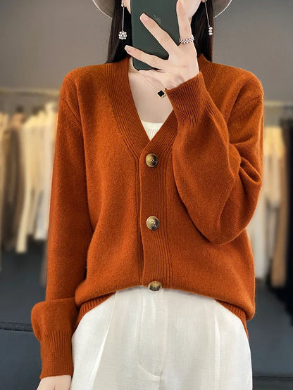 Cardigans- Autumn Wool Cardigan Grandpa Sweater for Chilly Evenings- - IndioGear Women Clothing