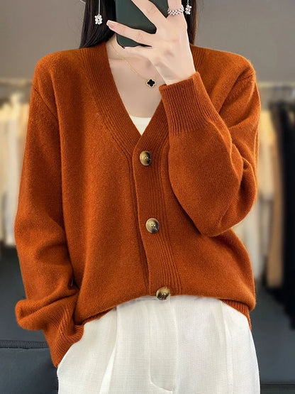 Cardigans- Autumn Wool Cardigan Grandpa Sweater for Chilly Evenings- Drip Coffee- IndioGear Women Clothing