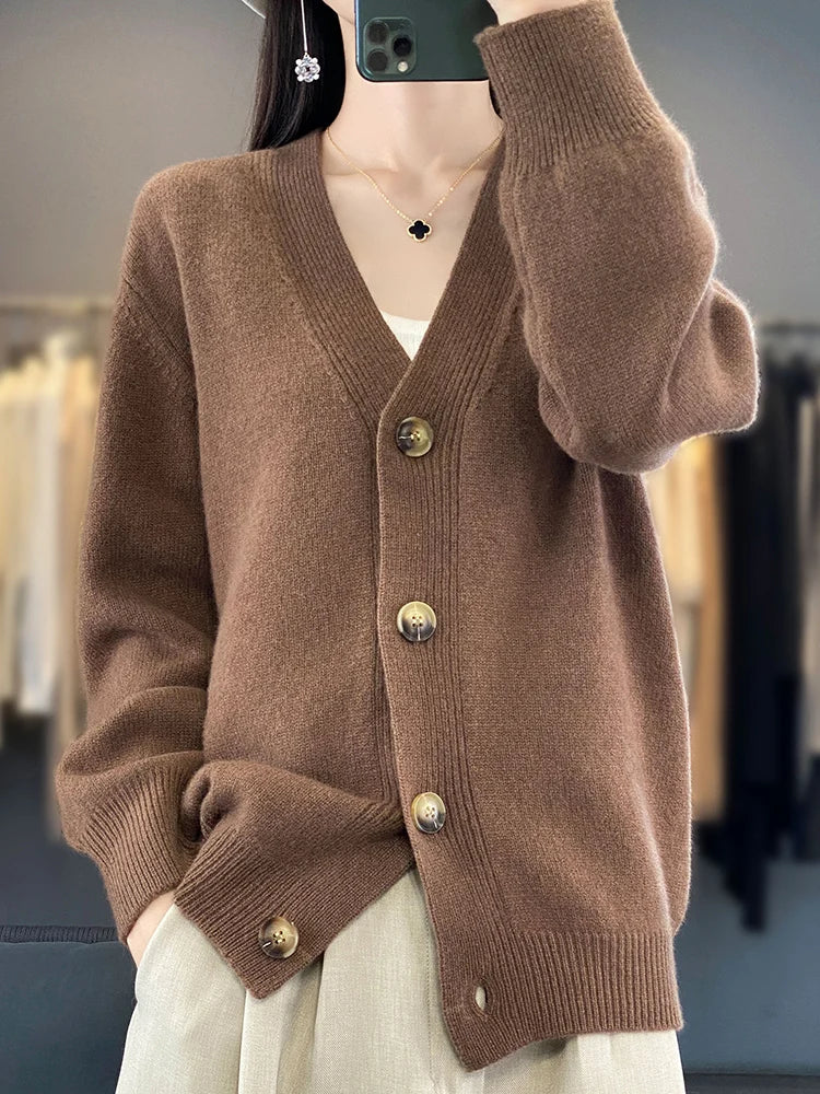 Cardigans- Autumn Wool Cardigan Grandpa Sweater for Chilly Evenings- - IndioGear Women Clothing