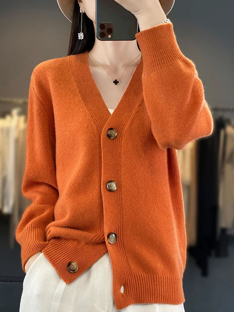 Cardigans- Autumn Wool Cardigan Grandpa Sweater for Chilly Evenings- - IndioGear Women Clothing