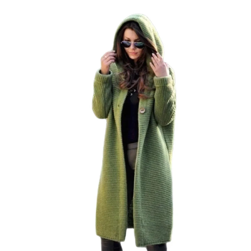 Cardigans- Casual Hooded Duster Cardigan Cape- Green- IndioGear.com