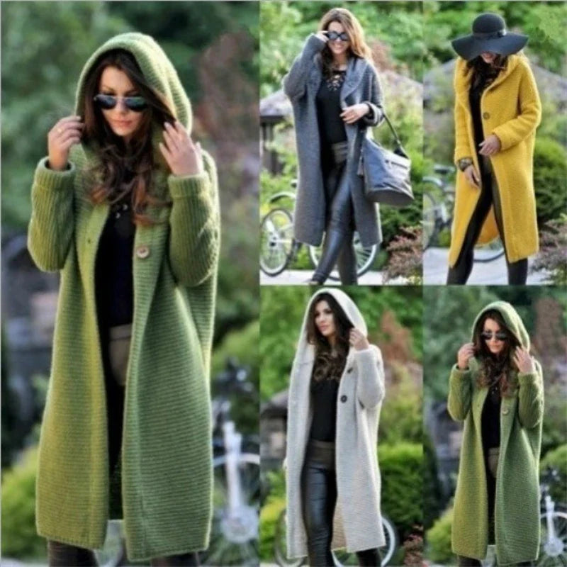 Cardigans- Casual Hooded Duster Cardigan Cape- - IndioGear.com