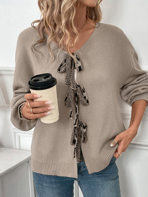 Cardigans- Casual Tie-Up Sweater with Heart Back Oversized Cardigan- - IndioGear Women Clothing