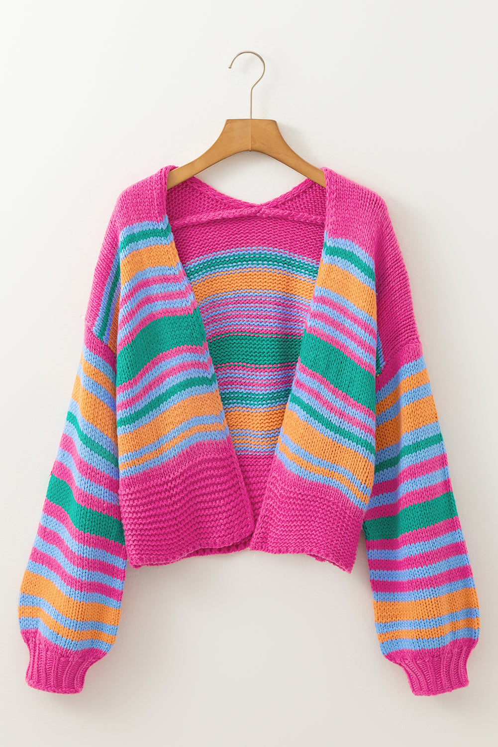 Cardigans- Colorful Striped Cozy Knit Open Cardigan- - IndioGear Women Clothing